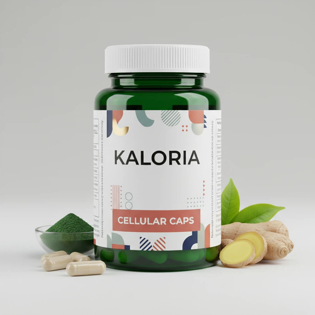 Kaloria Cellular Caps - tummavihreä lasipurkki hopeakannella, ravintolisäpakkaus